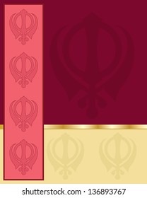 an illustration of a punjabi style greeting card with blocks of color showing the sikh symbol on a deep red background