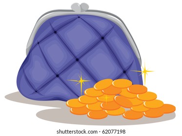 illustration of a purse and coins on a white background Stock Ilustrace