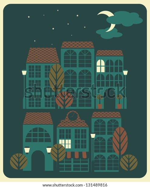 Illustration Quiet Neighbourhood Houses Trees Street Stock Illustration ...