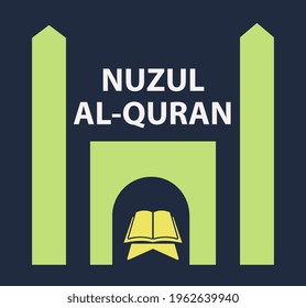 Illustration Of Quran And Mosque Icon With Text NUZUL AL QURAN (in Malay).