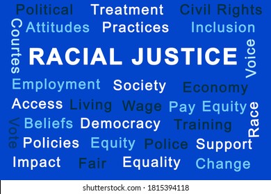 Illustration Racial Justice Words On Blue Background