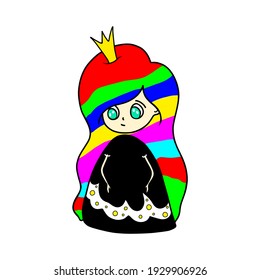 Illustration of a rainbow girl princess with a crown on her head