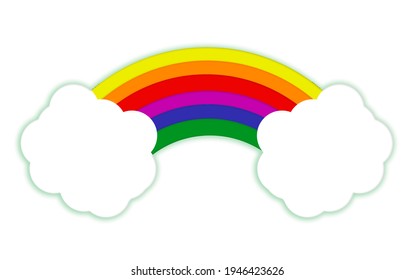 Illustration rainbow linking two clouds   white background