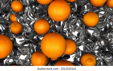 Illustration Of Random Oranges On A Shinny Background.