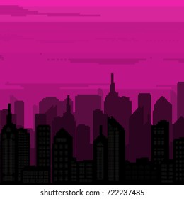 Illustration Of Raster Pixel City. 8 Bit