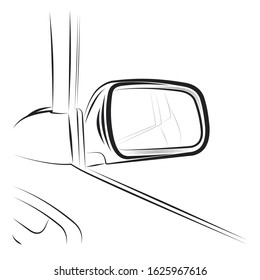 Illustration - Rearview Car Mirror On A White Background.