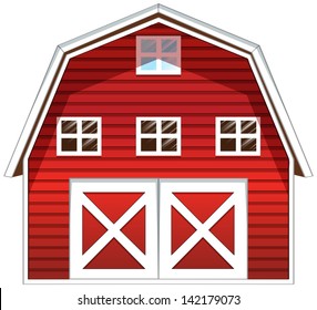 Illustration Of A Red Barn House On A White Background