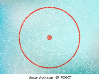  Illustration Of Red Circle On Ice Skating Rink From Above. 