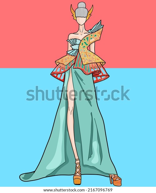 Illustration of a red evening gown\
