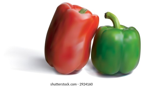 Illustration of a red and green bell pepper, isolated with shadow - Powered by Shutterstock