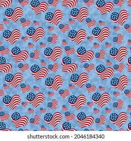 Illustration red, white and blue USA flag hearts pattern background that is seamless and repeats 3D Illustration 