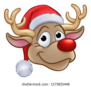 An illustration of reindeer in a Santa Claus hat Christmas cartoon character