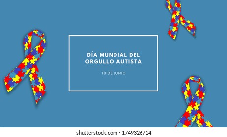 Illustration related to autism with the text written in spanish World Autism Awareness Day June 18. Colorful. Copy space. Pride autism day. Autistic. Colorful with ribbons. - Powered by Shutterstock