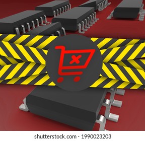 An Illustration Representing A Computer Circuit Board And A Car Chip. Semiconductor Chips Shortage And High Price. Computer Chips. The Concept For The Crisis In The Industry In The US. 3D Rendering.