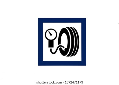 Illustration Representing The Presence Of A Tire Filling Station Used On The Roads Near Gas Stations. It Reminds Drivers To Check For Their Tire Pressure.