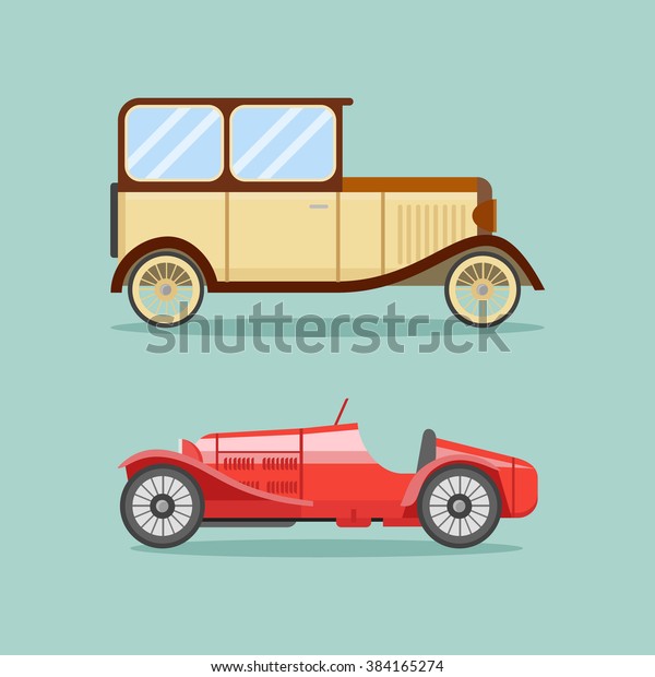 Illustration of retro vintage cars. Flat style\
transport\
icons.