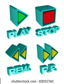 Illustration Of Rewind, Fast Forward,stop And Play 3d Buttons