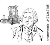 An illustration of Richard Arkwright, the inventor of the water-powered spinning machine.