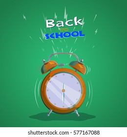 Illustration with a ringing alarm clock. Back to school. Flat design. Illustration