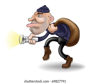 Illustration Of A Robber Or Burglar Creeping Along With His Swag Bag