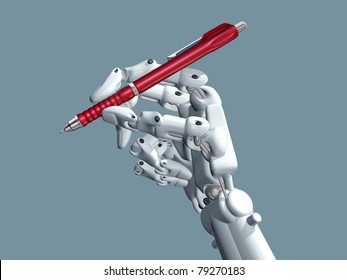 Illustration Of A Robot Holding A Pen