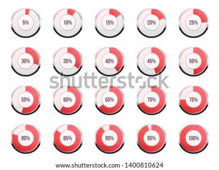 illustration of round progress bar. Circle indicators status. Loading and buffering percentage icon set. Circular interval timer. Art design. Abstract concept graphic element. Accuracy dial.