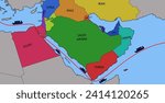 Illustration of the route of ships carrying cargo through the Red Sea. Bab-el-Mandeb Canal. A trade route connecting Asia and Europe. Suez Canal. The route of cargo ships. Yemen. Arab countries.