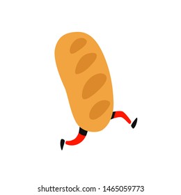 Illustration of a running character. Bread loaf. Running crispy long loaf with legs. Icon for the site. Sign, logo for the store. Delivery of fresh bakery products. - Powered by Shutterstock