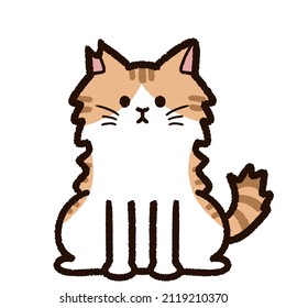 Illustration of "Sakura cat". "Sakura cat" is a Japanese stray cat that has undergone contraceptive surgery with the tips of its ears cut. It has long hair and is brown and white.