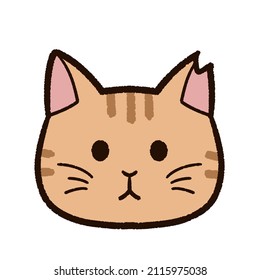 Illustration of "Sakura cat" with the tip of the ear cut. "Sakura cat" is a stray cat that has undergone contraceptive surgery in Japan. The coat color is brown.
