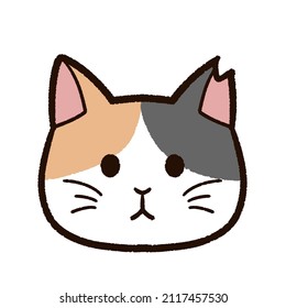 Illustration of "Sakura cat" with the tip of the ear cut. "Sakura cat" is a stray cat that has undergone contraceptive surgery in Japan. The coat color is calico.