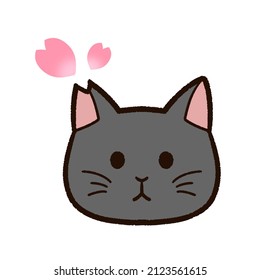 Illustration of "Sakura cat" with the tip of the ear cut. "Sakura cat" is a stray cat that has undergone contraceptive surgery in Japan. The coat color is black.