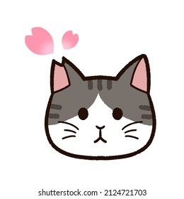 Illustration of "Sakura cat" with the tip of the ear cut. "Sakura cat" is a stray cat that has undergone contraceptive surgery in Japan. The coat color is brown and white.