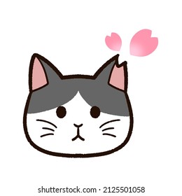 Illustration of "Sakura cat" with the tip of the ear cut. "Sakura cat" is a stray cat that has undergone contraceptive surgery in Japan. The coat color is black and white.