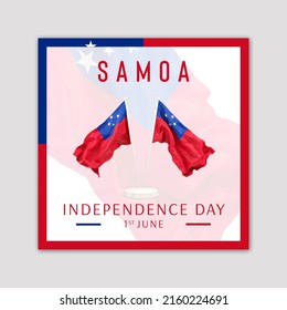 Illustration of Samoan Independence Day celebration, with flag and coat of arms of Samoa.