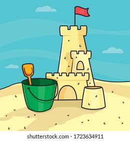 Vector Illustration Sand Castle On Sea Stock Vector (Royalty Free ...