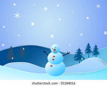 Illustration Scene Snow Hills Spruce Snowman Stock Illustration ...