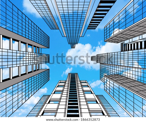 Illustration Scenery Consisting Buildings Sky One Stock Illustration ...