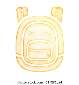 Illustration Of A School Backpack Bookbag Icon In Gold With Glossy Bright Colors On A White Background With Clipping Path.