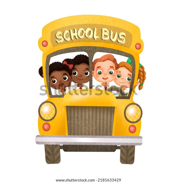 Illustration of a school bus with children, a\
bus with\
students