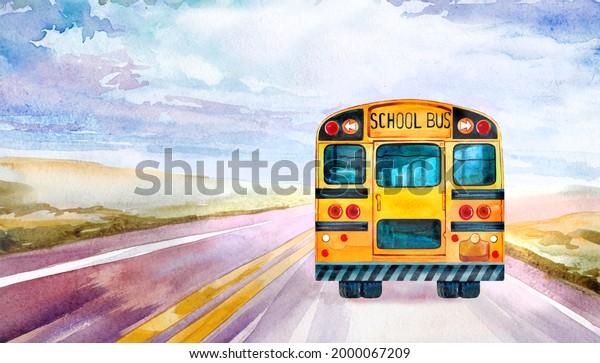 Illustration School Bus On Road Dividing Stock Illustration 2000067209 Illustration School Bus On Road 600w 2000067209