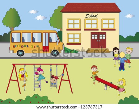 illustration of school with children in playground Stock photo © 