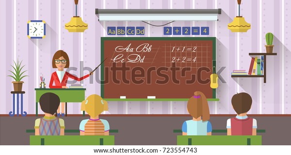 Illustration School Teacher Sitting Table Pointing Stock Illustration ...