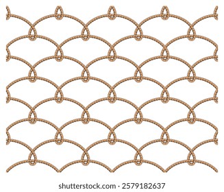 An illustration of seamless repeating pattern featuring interwoven rope knots in an arched formation. The intricate design resembles fishing nets, nautical elements, and woven textures