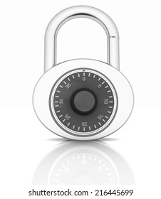 Illustration of security concept with chrome locked combination pad lock on a white background - Shutterstock ID 216445699