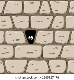 Illustration Of A Seemless Hand-drawn Cartoon Wall With Eyes Looking Out Of A Hole