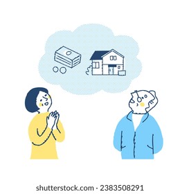 Illustration of a senior couple discussing assets - Powered by Shutterstock