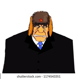 Illustration of a senior man from the former Soviet Union and with a certain resemblance to Leonid Brezhnev