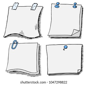 illustration of a set of different scribbled notepads with free space
