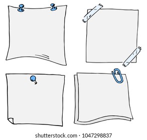 illustration of a set of different scribbled notepads with free space